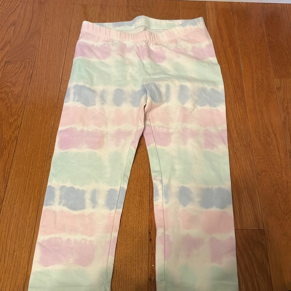 Purple pink blue and teal tie-dye/stripe Capri leggings